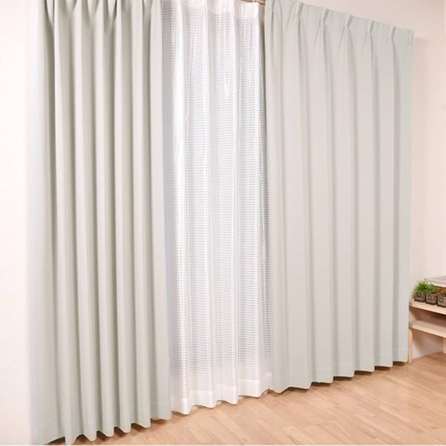 防炎遮光カーテン 上質ライトグレー プリーツカーテン made in Japan ポリエステル二重織プリーツカーテン（防炎・遮光性）／ライト